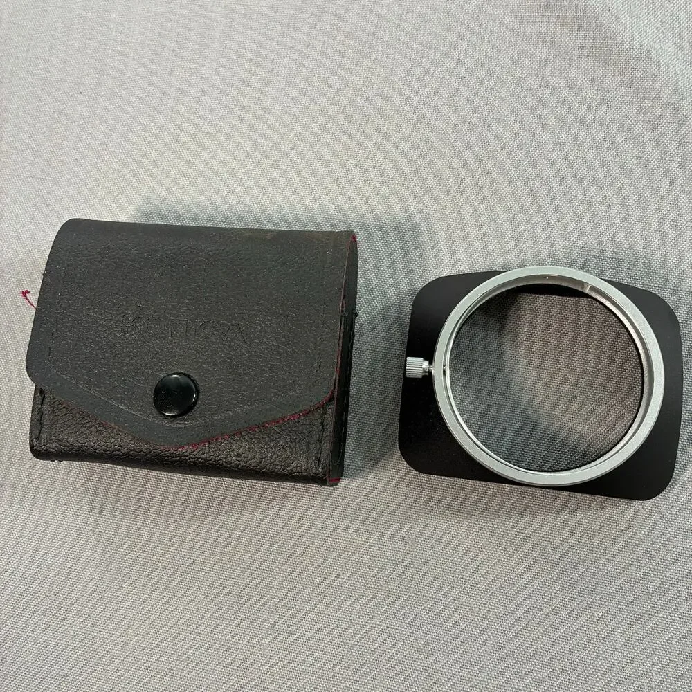 Vintage Konica 24mm 28mm Metal Lens Hood Shade Original Leather Case Japan